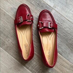 Signature Women's Burgundy Flats with Silver Buckle